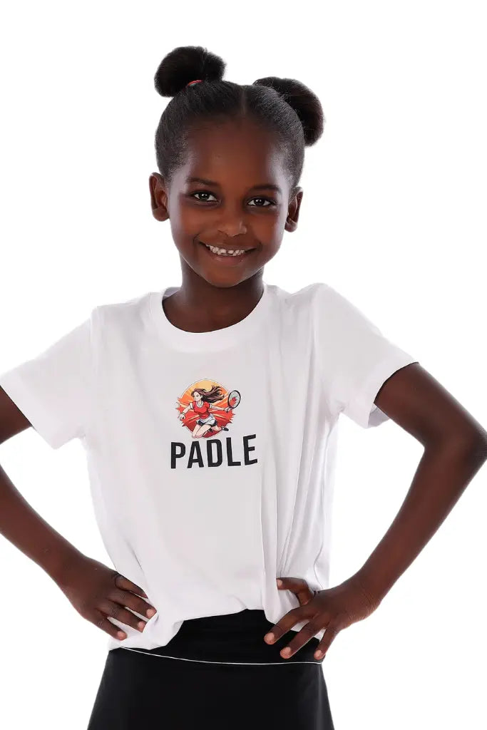 Girls’ White Half Sleeve Padel T-Shirt – Comfortable Fabric