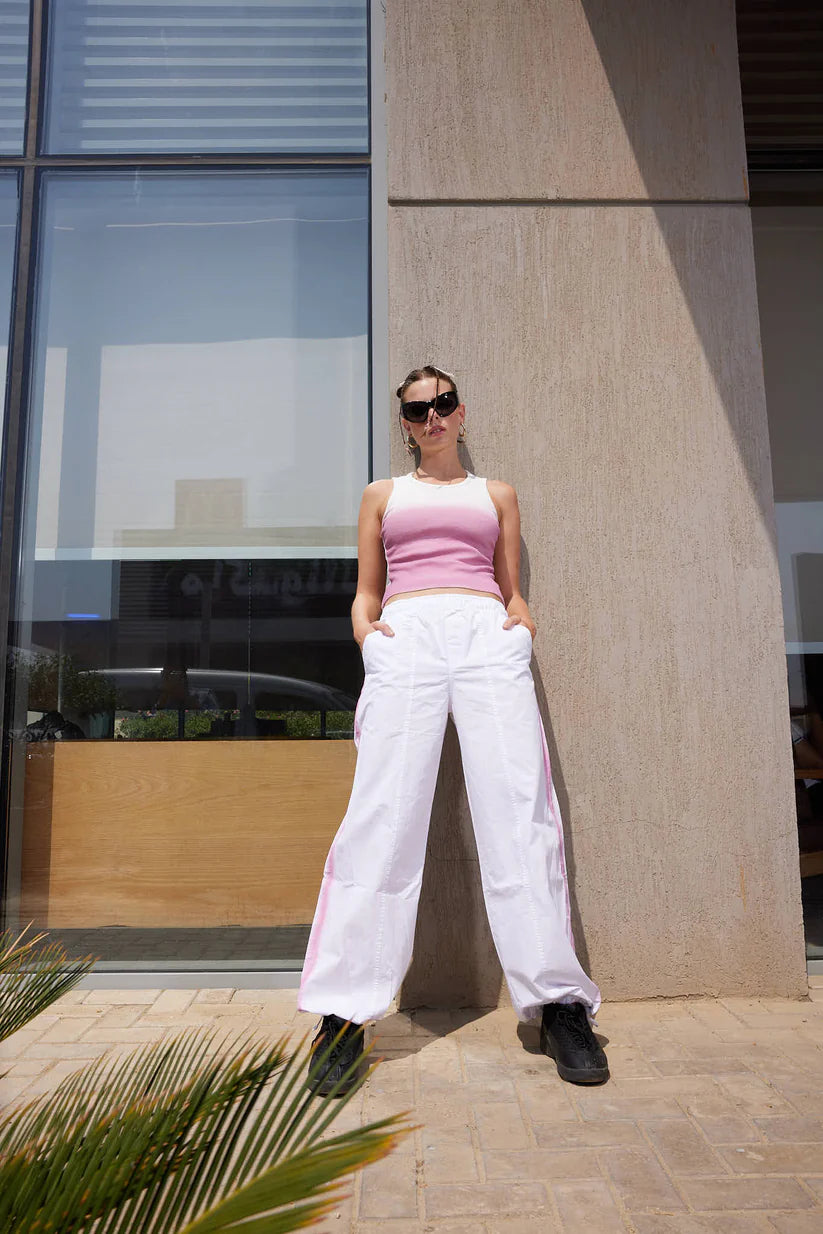 Parachute white pants with pink lines