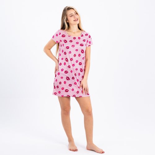 Zecotex Printed Short Nightgown With Half Sleeves In Synthetic Fabric / Summer Dress & Night Outfit / Elegant Nightgown In Soft Synthetic Material