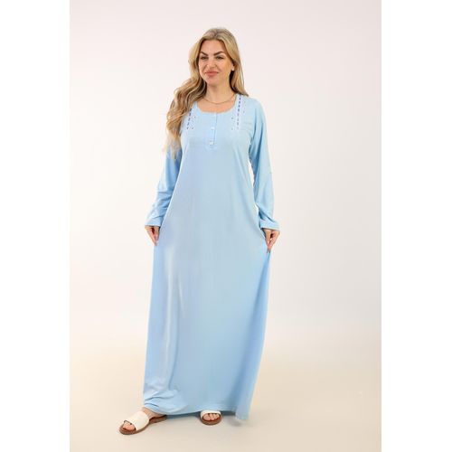 Zecotex "Summer Maxi Abaya / Light Blue Embroidered Long Dress / Elegant Long Sleeves / Viscose Maxi Dress / Lightweight Fabric For Maximum Comfort / Women's Loungewear"