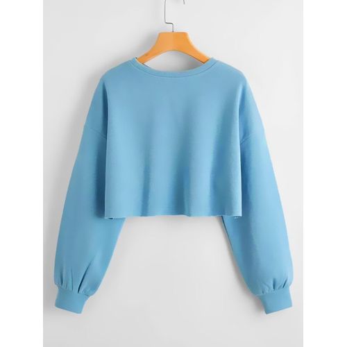 Martina Store Stylish Women Short Hoodie Round Neck - Baby Blue