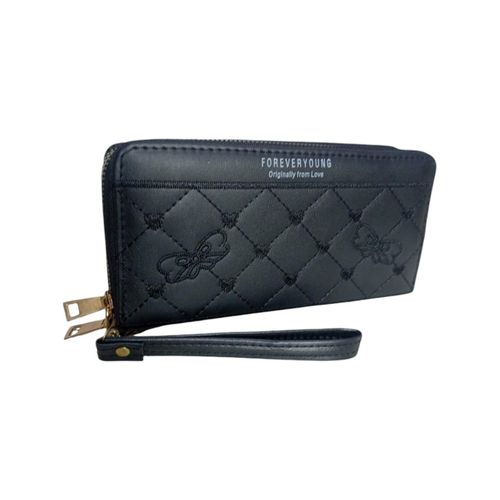 Women's Wallet Leather Stylish Multifunction 2 Zippers Black