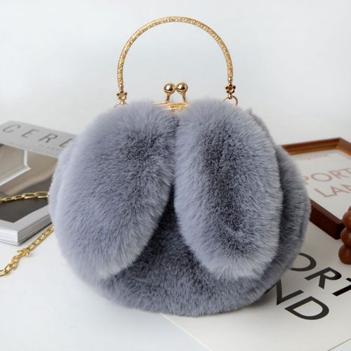 Very Chic Velvet Bag, Trendy, Rabbit Ear, Gray Color