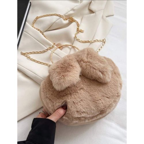 Trendy Chic And Modern Velvet Bag With Stuffed Rabbit Fur