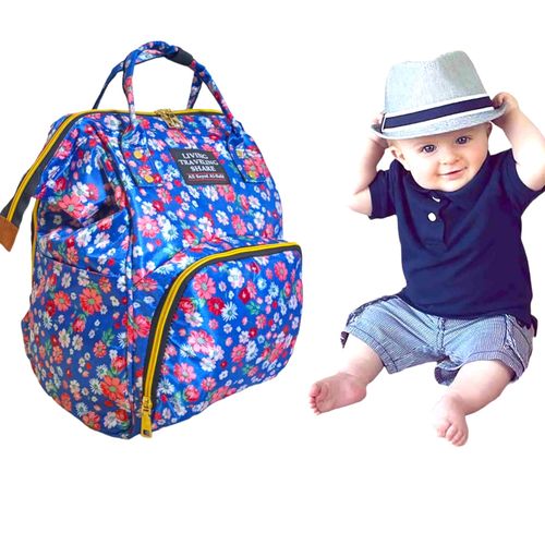 Baby Mami Going Out Bag, Navy Blue, Decorated With Flowers
