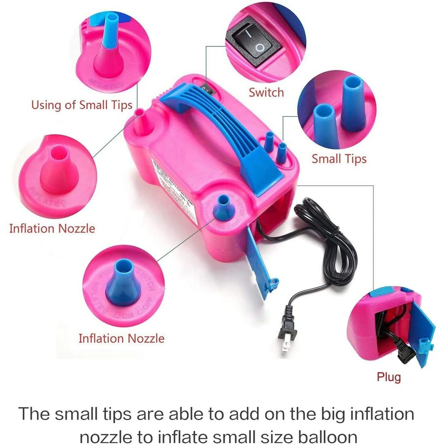 Generic Portable Dual Nozzle Electric Air Balloon Pump Pink/Blue