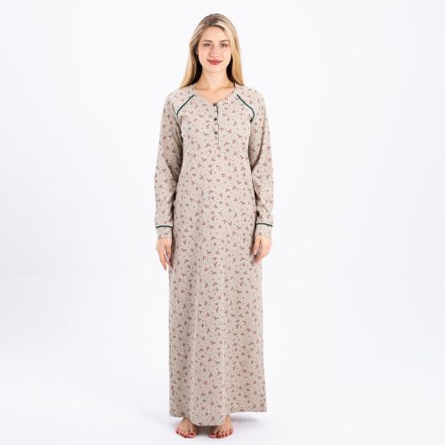 Zecotex "Long Ribbed Nightgown / Floral Printed Design/ Elegant & Comfortable Sleepwear / Soft & Lightweight Fabric"
