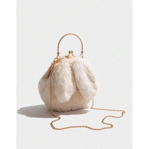Trendy Chic And Modern Velvet Bag With Stuffed Rabbit Fur