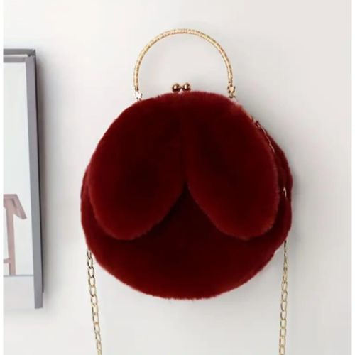 Trendy Chic And Modern Velvet Bag With Stuffed Rabbit Fur