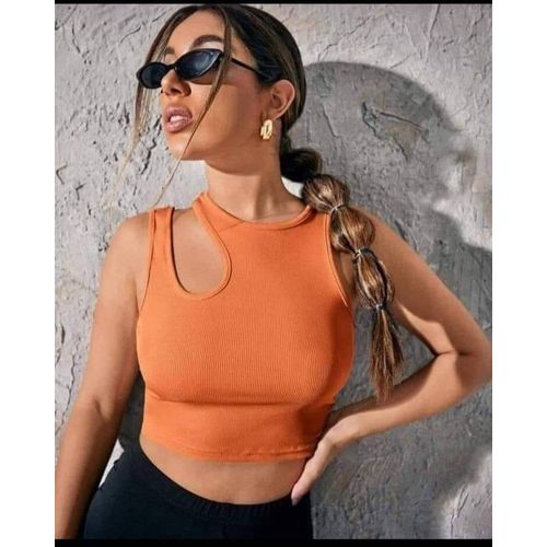 Martina Store Women's T-shirt Made Of Ribbed Cotton -Orange.