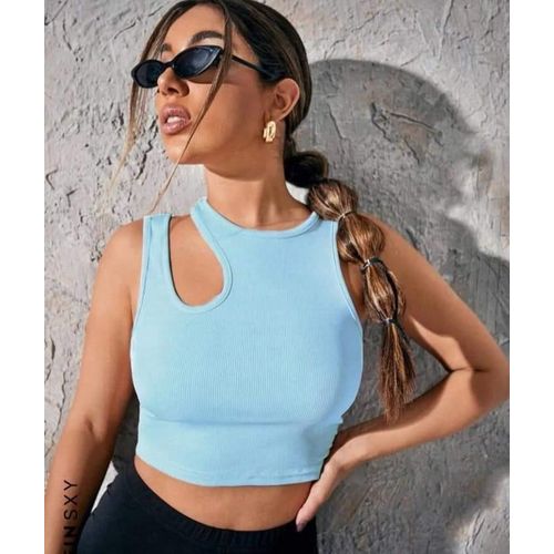 Martina Store Women's T-shirt Made Of Ribbed Cotton - Sky Blue.