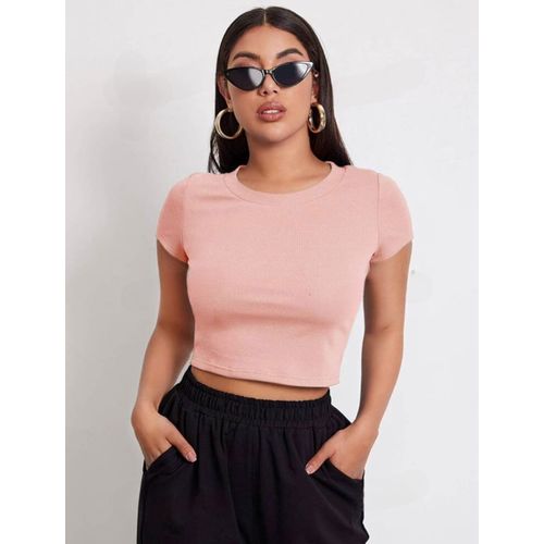 Martina Store Women's T-shirt Made Of Ribbed Cotton - Pink.