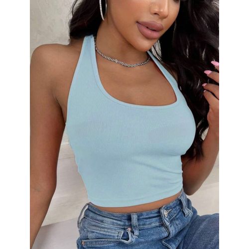 Martina Store Women's T-shirt Made Of Ribbed Cotton - Baby Blue