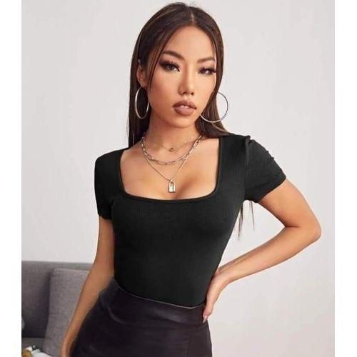 Martina Store Women's T-shirt Made Of Ribbed Cotton - Black