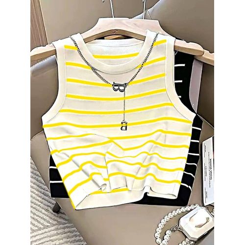Martina Store Women's T-shirt Made Of Ribbed Cotton - Yellow & White