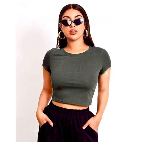Martina Store Women's T-shirt Made Of Ribbed Cotton - Dark Green