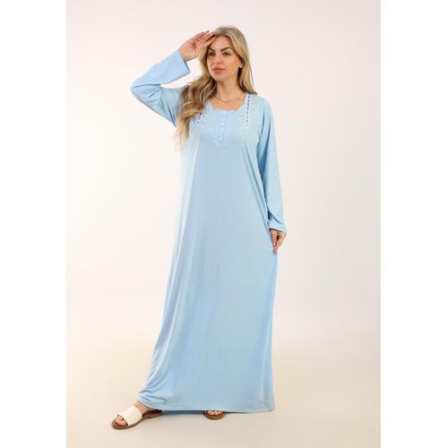 Zecotex "Summer Maxi Abaya / Light Blue Embroidered Long Dress / Elegant Long Sleeves / Viscose Maxi Dress / Lightweight Fabric For Maximum Comfort / Women's Loungewear"