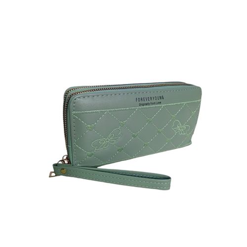 Women's Wallet Leather Stylish Multifunction 2 Zippers Turquoise color
