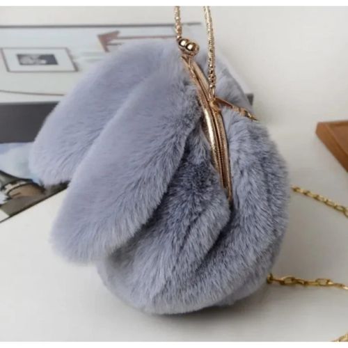 Very Chic Velvet Bag, Trendy, Rabbit Ear, Gray Color