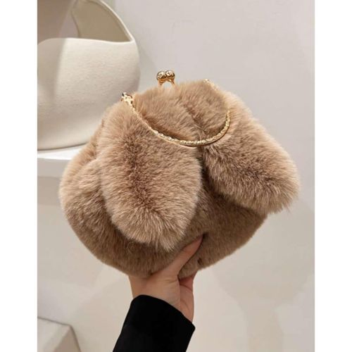 Trendy Chic And Modern Velvet Bag With Stuffed Rabbit Fur
