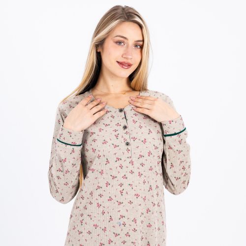 Zecotex "Long Ribbed Nightgown / Floral Printed Design/ Elegant & Comfortable Sleepwear / Soft & Lightweight Fabric"