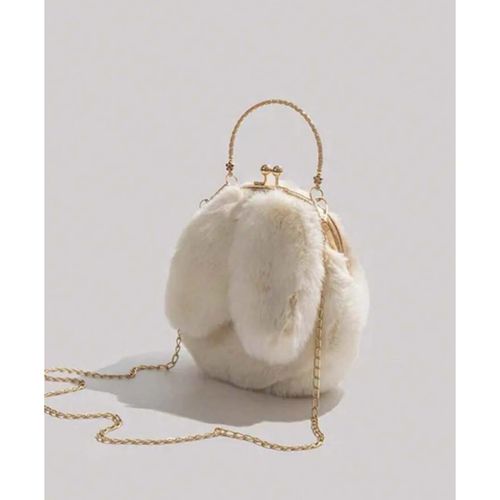 Trendy Chic And Modern Velvet Bag With Stuffed Rabbit Fur