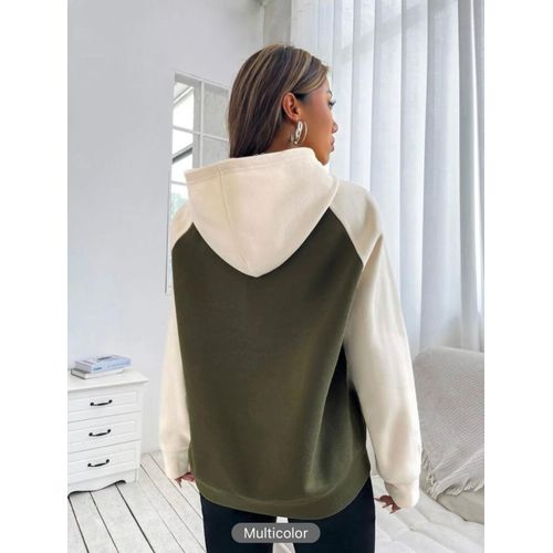 Martina Store Stylish Women Hoodie With Pocket - Olive & Beige