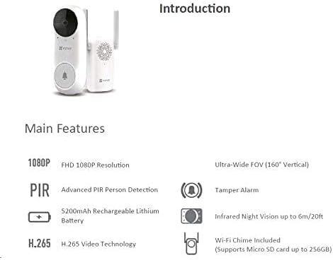 EZVIZ DB2C Wire-Free Video Doorbell with Chime Rechargable Battery Powerd Wireless Smart Home Security Camera Two Way Talk Human Detection Full HD Night Vision