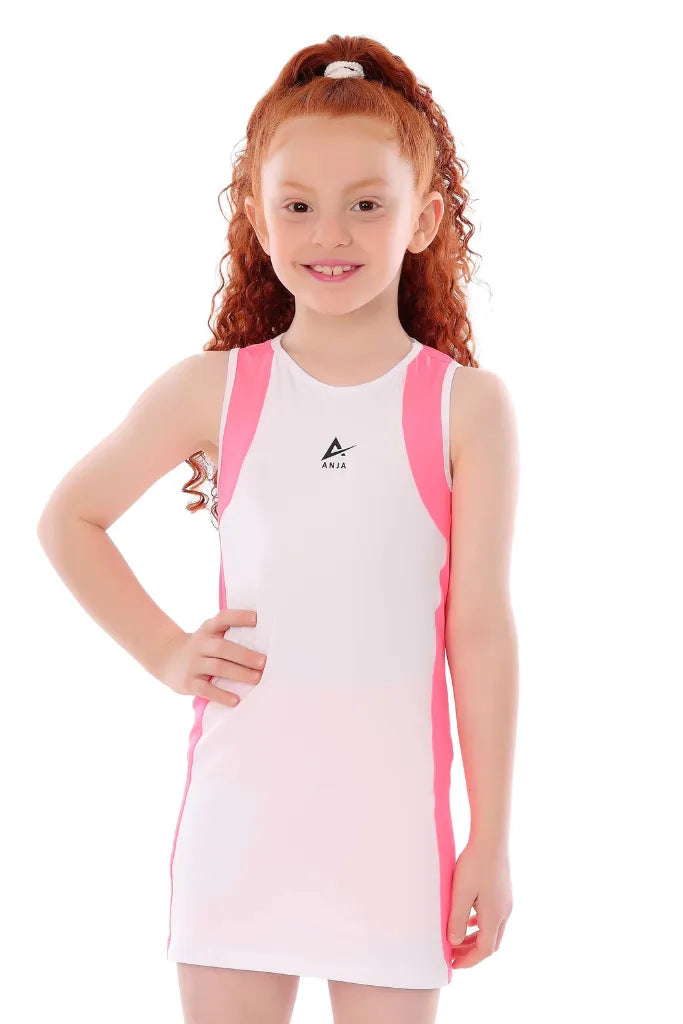 Girls’ White Sport Dress with Black Skirt – Breathable