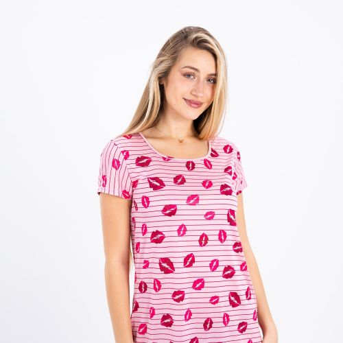 Zecotex Printed Short Nightgown With Half Sleeves In Synthetic Fabric / Summer Dress & Night Outfit / Elegant Nightgown In Soft Synthetic Material