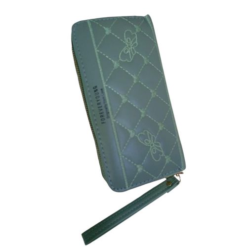 Women's Wallet Leather Stylish Multifunction 2 Zippers Turquoise color
