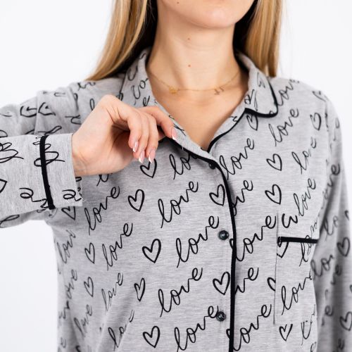 Zecotex "Cotton Pajama Set / Long Sleeve Blouse And Pants With Heart Print / Elegant & Lightweight Design / Ultimate Comfort Women's Homewear"