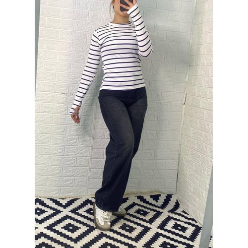 Martina Store Women's T-shirt Made Of Ribbed Cotton - White & Black