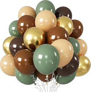 Generic Green and Brown Balloons, Pack of 60: Sage Green, Dark Brown, Beige, Gold Metallic; Balloon Set; Perfect for Birthday, Wedding; Unisex-Kids; All Ages