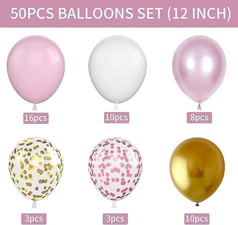 White Rose Gold Balloon Garland Kit - 50 Pcs Elegant Party Decorations with Shiny Gold Dots - Perfect for Birthday, Wedding