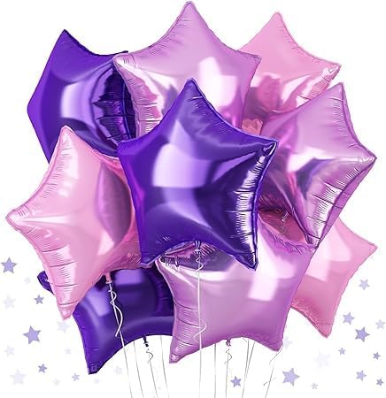 "Pink Mauve Star Balloons Set - 12 Pcs Practical and Easy to Inflate for Events and Party Decorations"