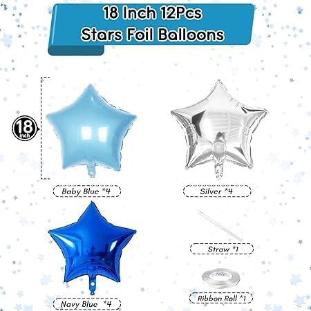 "Blue Brown Silver Star Balloons Set – 12 Pieces Practical and Easy to Inflate Event and Party Decorations"