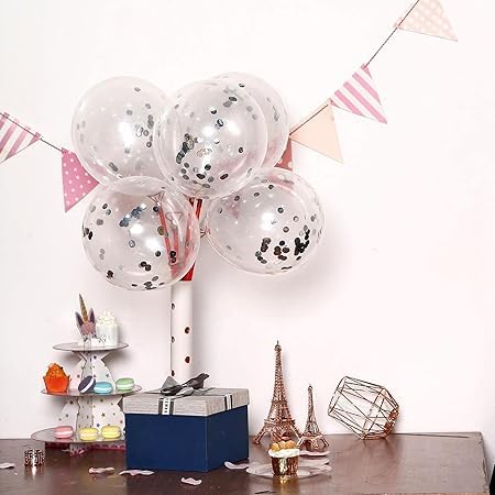 High Quality Blue Latex Balloons, 12 Inch Perfect for Birthday Party, Wedding, Special Event Decoration, Air or Helium Inflatable Balloons with 100 Balloons (Clear with Silver Sequins)