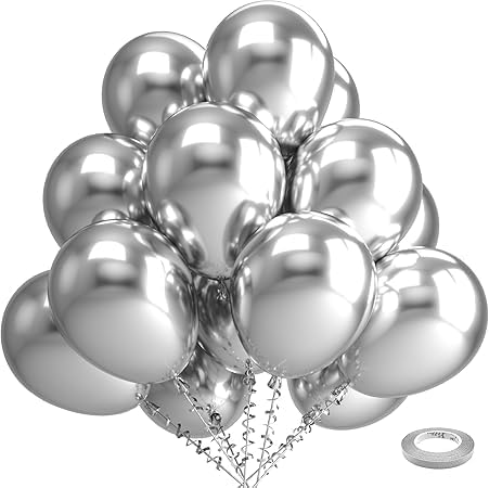 High Quality Blue Latex Balloons, 12 Inch Perfect for Birthday Party, Wedding, Special Event Decoration, Air or Helium Inflatable, Includes 100 Balloons (Chrome Nickel Silver)