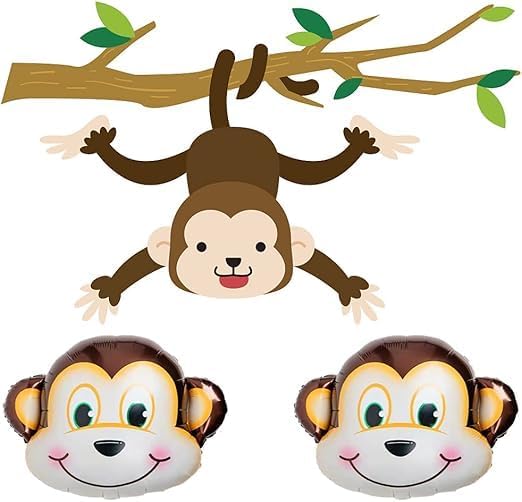 Monkey Balloons Monkey Shaped Foil Mylar Balloon Woodland Animals Balloons for Baby Shower Woodland Animals Theme Birthday Party Supplies Decorations 5PCS