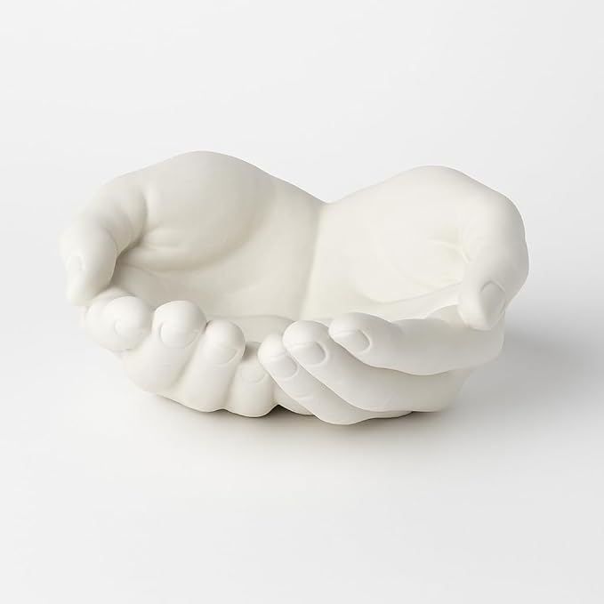 White Hand Shaped Decor – Jewelry Holder, Crystal Display, Giving Hands Sculpture – Ring Dish, Candy Dish, Candle Holder, Key Bowl – Modern Artistic Home Office Decor