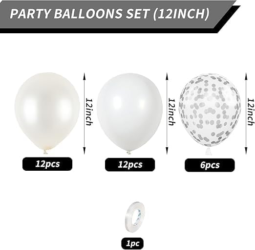 White Balloons Set with Silver Dots – 50 Pcs Clear and Decorative Metallic Silver Balloons – Perfect for Wedding, Engagement, Birthday, Graduation Party