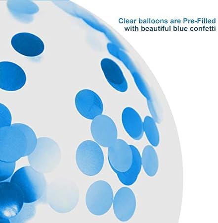 "Party Balloons Set - Blue, White and Clear with Blue Confetti - Perfect for Parties and Birthdays"