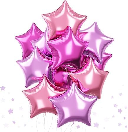 "Pink Star Pink Glitter and Mauve Balloons Set – 12 Pcs Practical and Easy to Inflate Event Party Decorations" (Pink, Mauve, Glitter Purple)