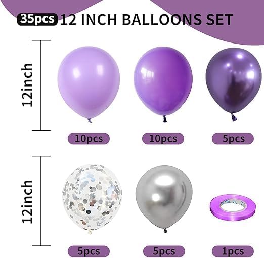 "Magical Purple Balloons Set - Mix of Violet, Lavender, Silver, and Clear Balloons with Silver Crystal Accents - Decorate Your Party with Style and Class"