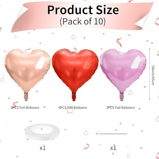 Rose Gold Heart Balloons Set Perfect for adding a romantic and festive touch to any special occasion.18 inch aluminum foil balloons come in a delightful array of red