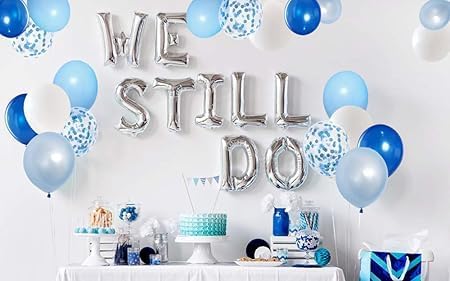 "Party Balloons Set - Blue, White and Clear with Blue Confetti - Perfect for Parties and Birthdays"