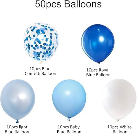 "Party Balloons Set - Blue, White and Clear with Blue Confetti - Perfect for Parties and Birthdays"