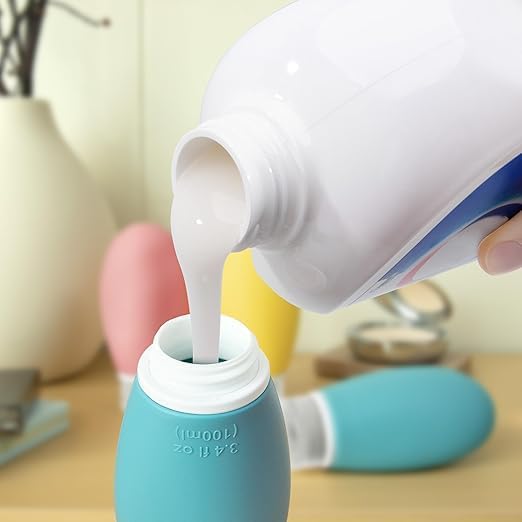 100ml Silicone Travel Bottle for Toiletries, 3 Pack Leak Proof Refillable Travel Containers Squeezable Travel Accessories for Shampoos, Conditioner and Cream, BPA Free and TSA Approved