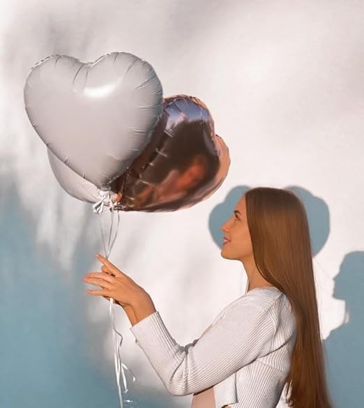 White Heart Foil Balloons - 10 Pcs, White Heart Foil Balloons, 18 Inch Valentines Day Balloons, White Love Foil Balloons Suitable for Helium for Valentine's Day Decorations, White Wedding